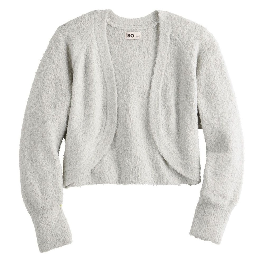 SO Girls Light Gray Fuzzy Knit Open Front Bolero Cardigan Sweater M‎ (8)